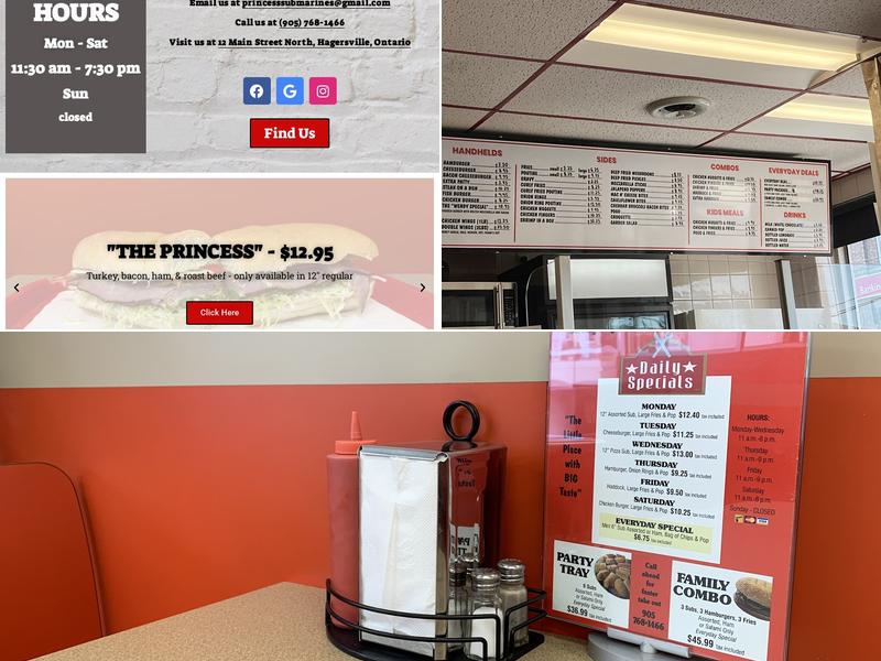 Princess Submarines Menu