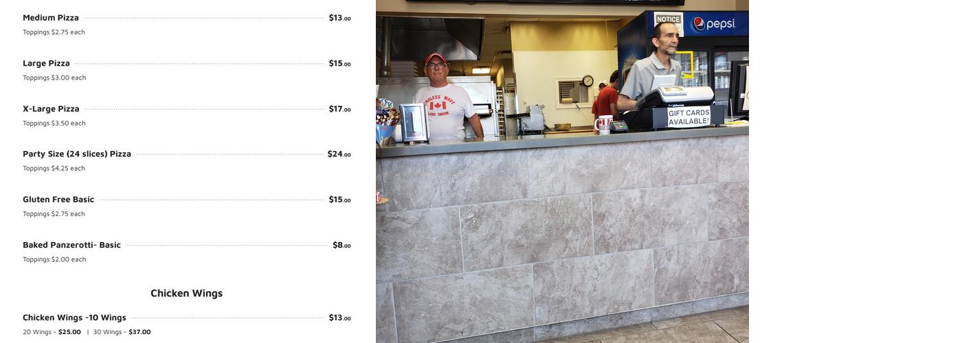 Quick Pizza Menu