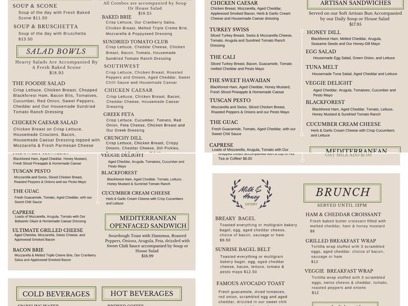 Milk & Honey Eatery Menu