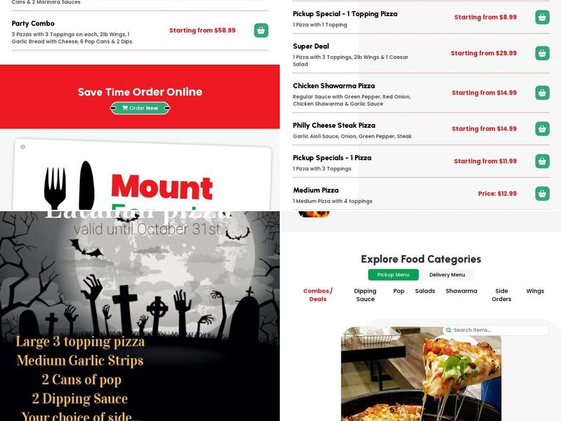Mount Forest pizza Menu