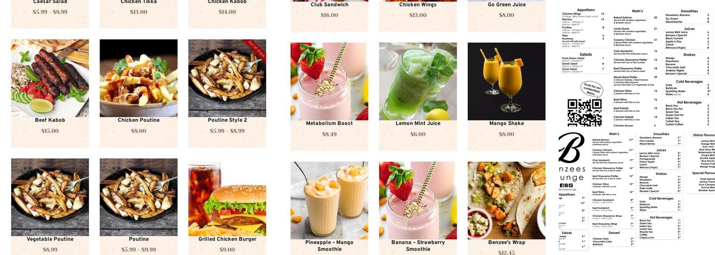 Benzees Lounge Menu