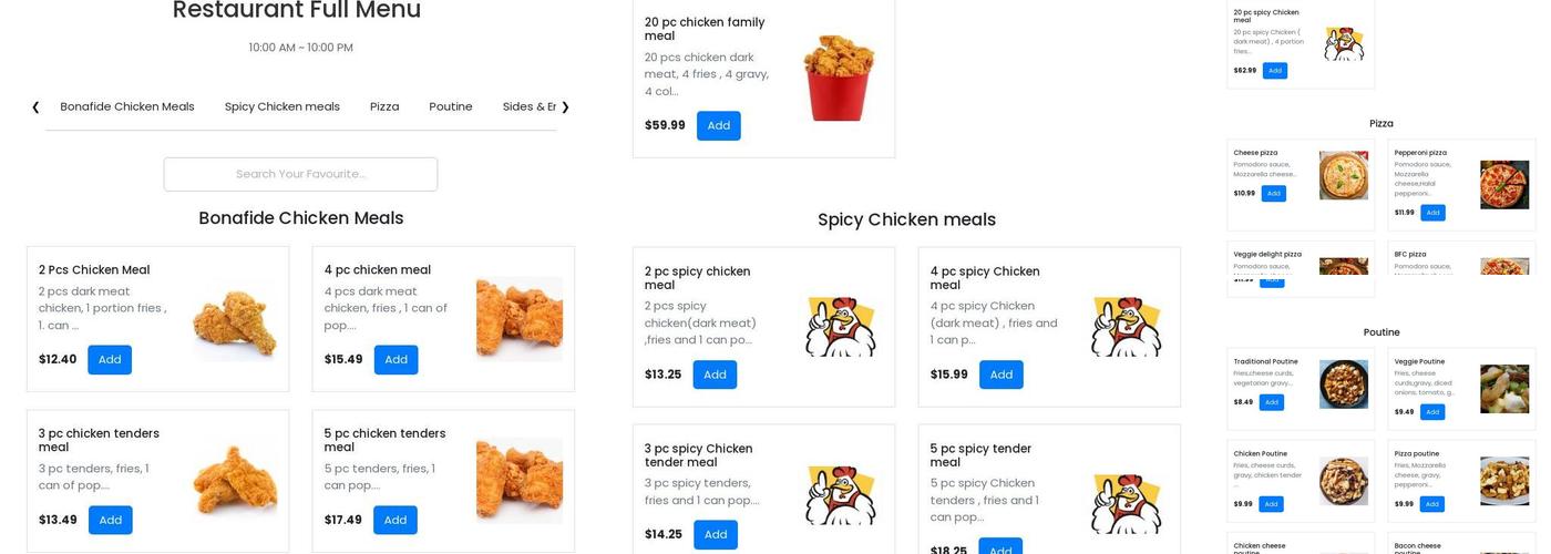 Big Fat Chicken Menu