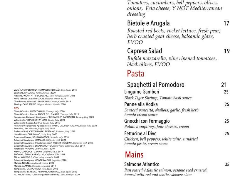 Y Not Italian! Menu