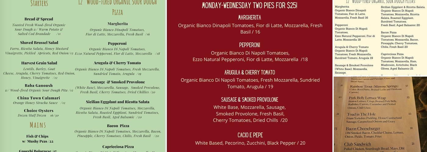 Botham’s Menu