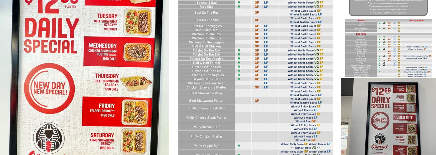 Osmow's Shawarma Menu
