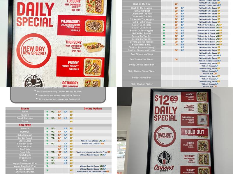 Osmow's Shawarma Menu