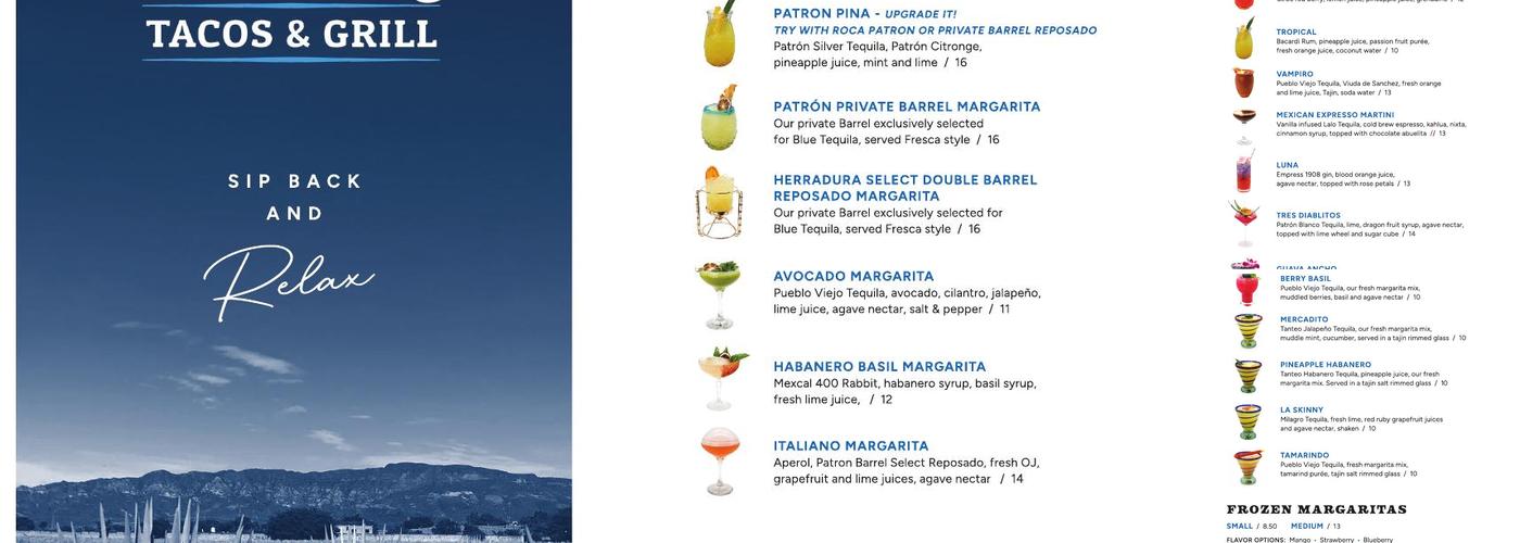 Blue Tequila Tacos and Grill Menu