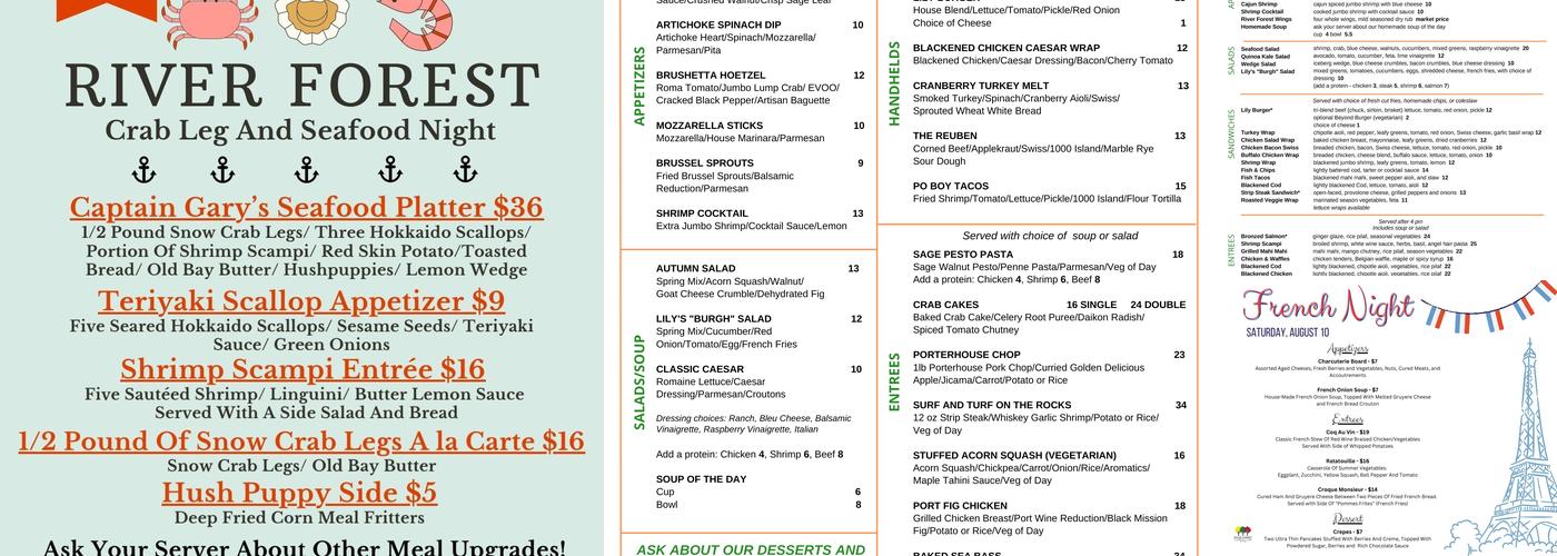 The Grill at River Forest Menu