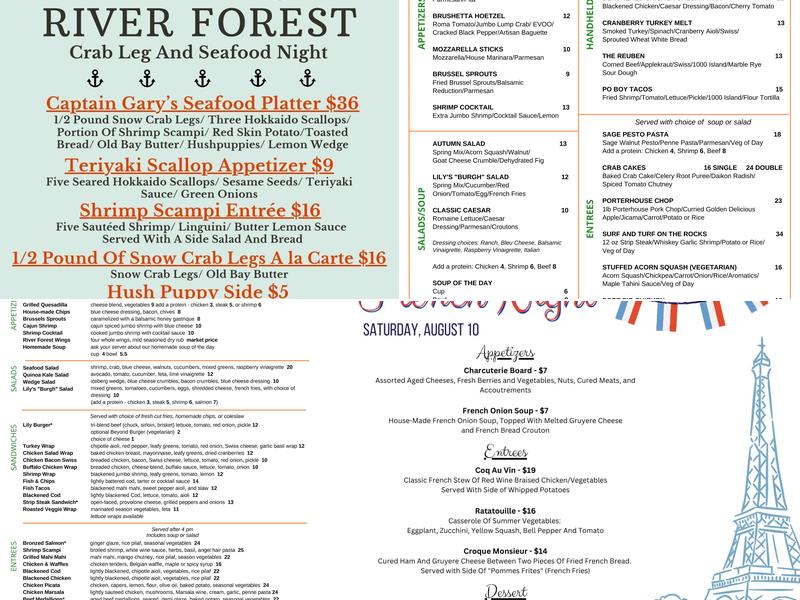 The Grill at River Forest Menu
