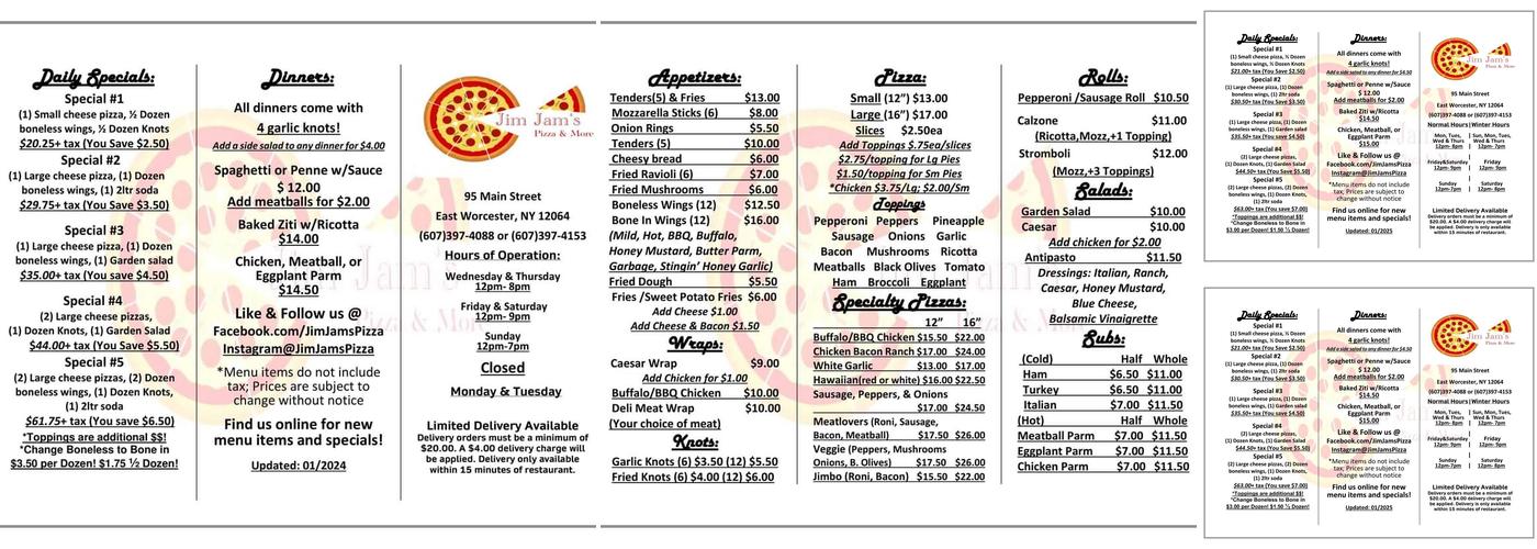 Jim Jam's Pizza & More Menu