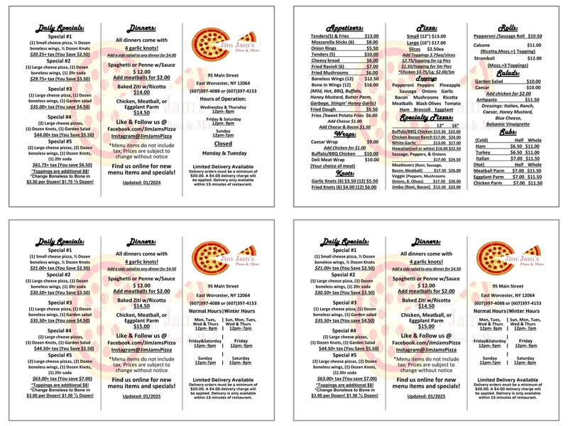 Jim Jam's Pizza & More Menu