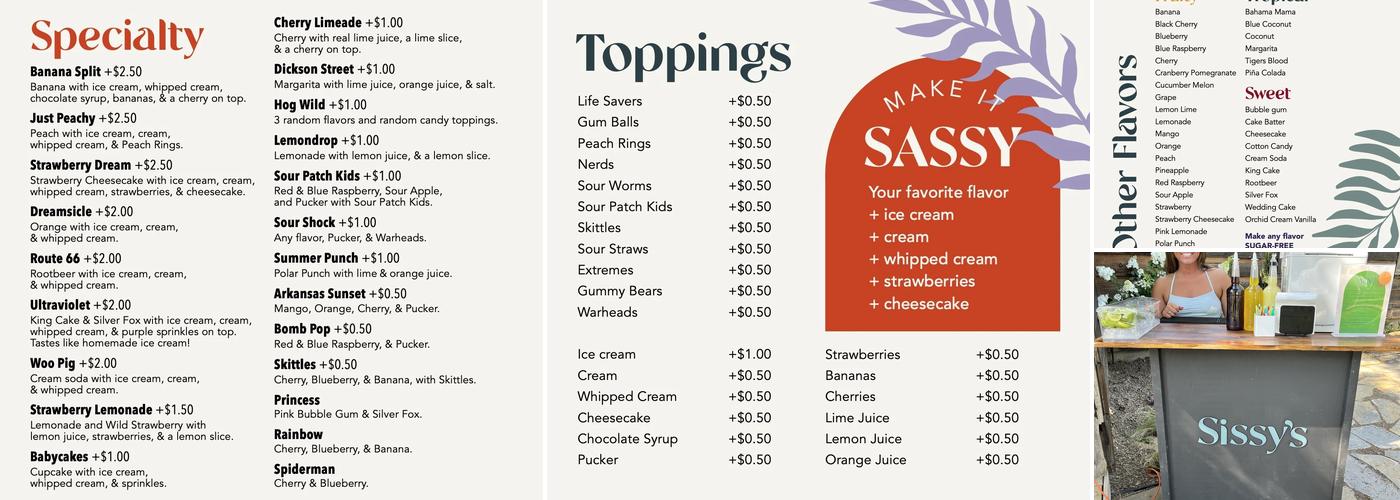 Sissy's Snowcones Menu