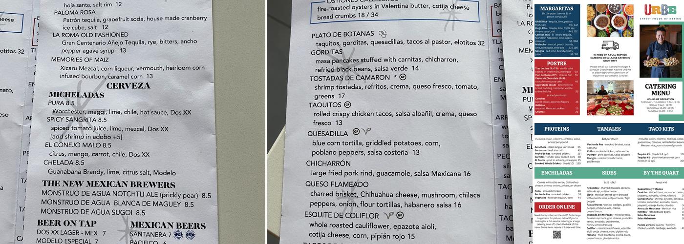 Urbe Menu