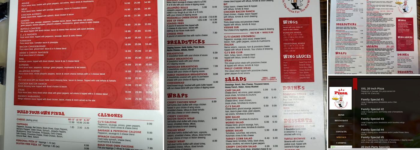 CJ's Pizza and Taproom Menu