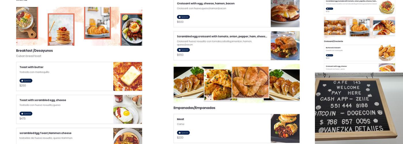 Cafe 143 Menu
