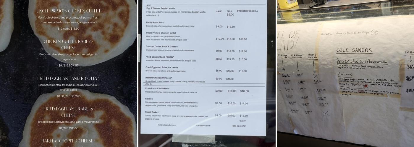 Ideal's Sandwich and Grocery Menu