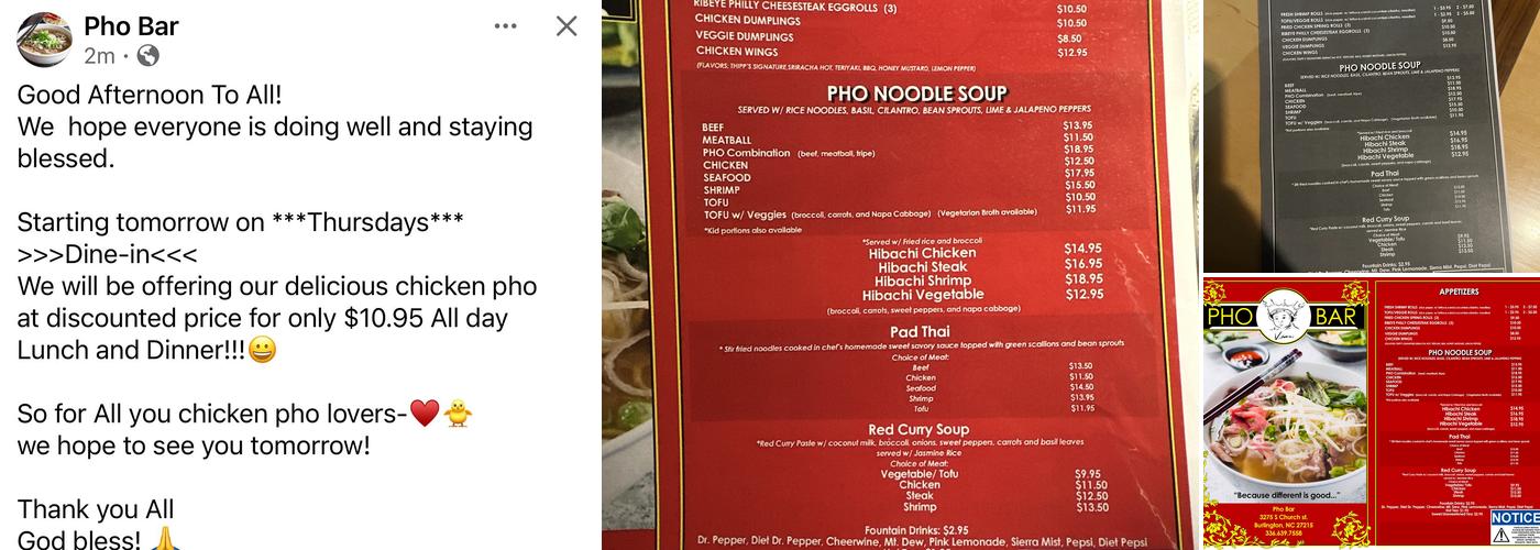 Pho Bar Menu