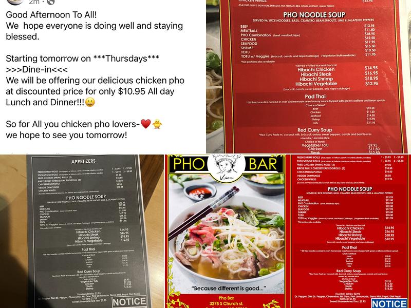 Pho Bar Menu