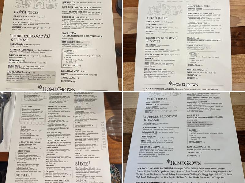 HomeGrown Kansas City - Brookside Menu