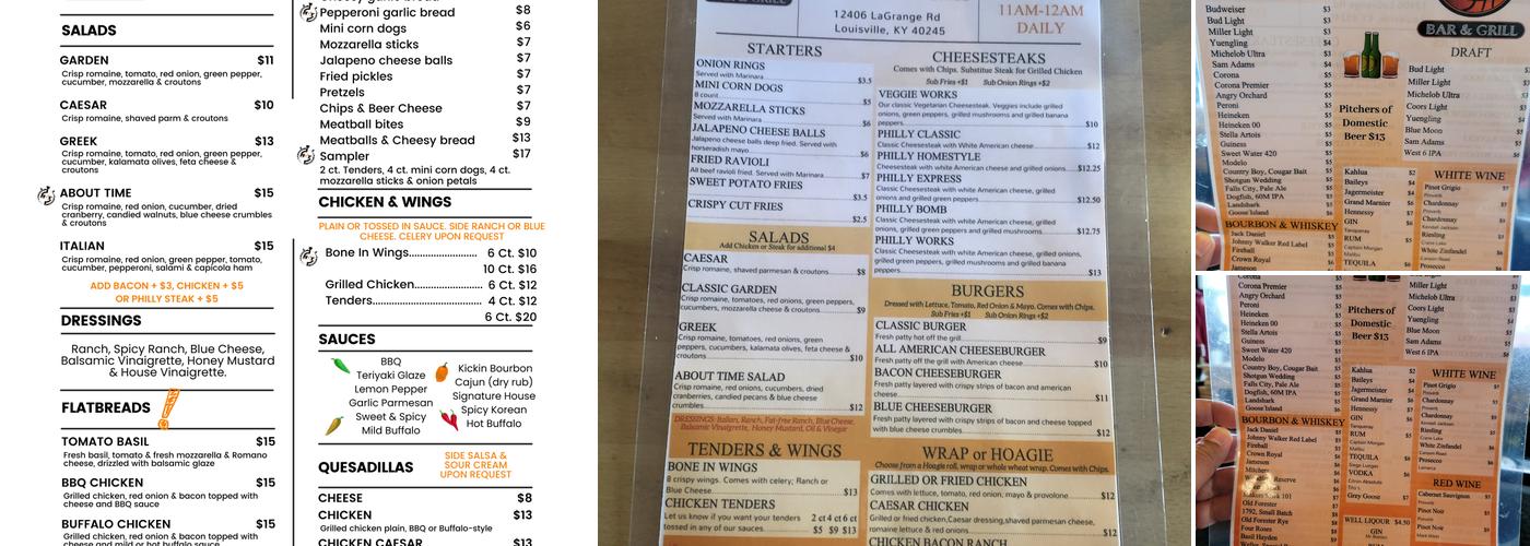 About Time Bar and Grill Menu