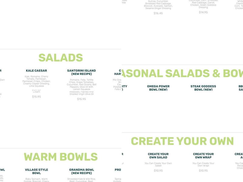 Overgreens Salads & Juice Menu