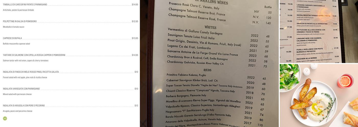 Spiga Restaurant Menu
