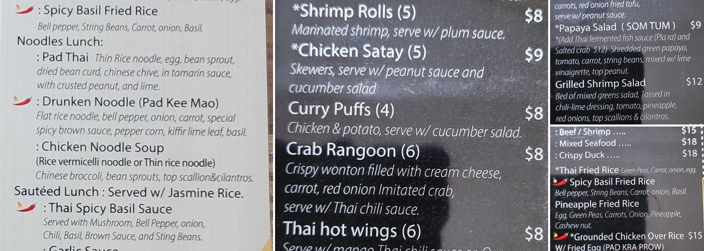 Zabb Thai Kitchen Menu