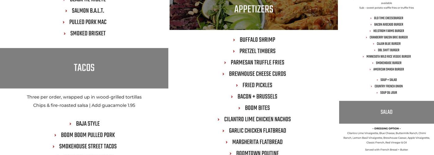 BoomTown Woodfire Bar & Grill Menu