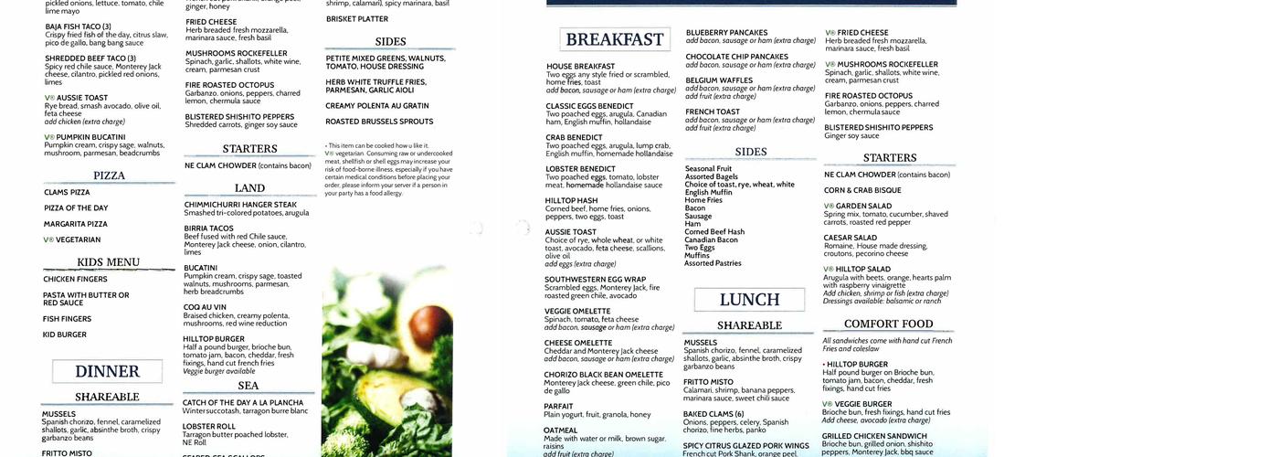 Hilltop At Montauk Manor Menu