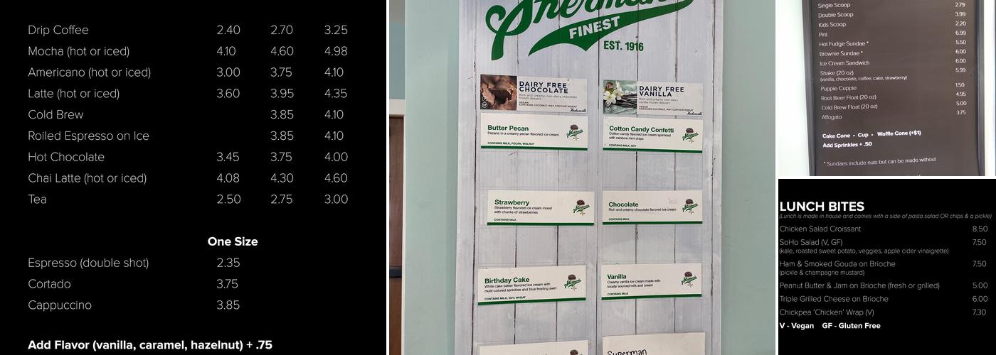 SoHo Sweets Creamery & Cafe Menu