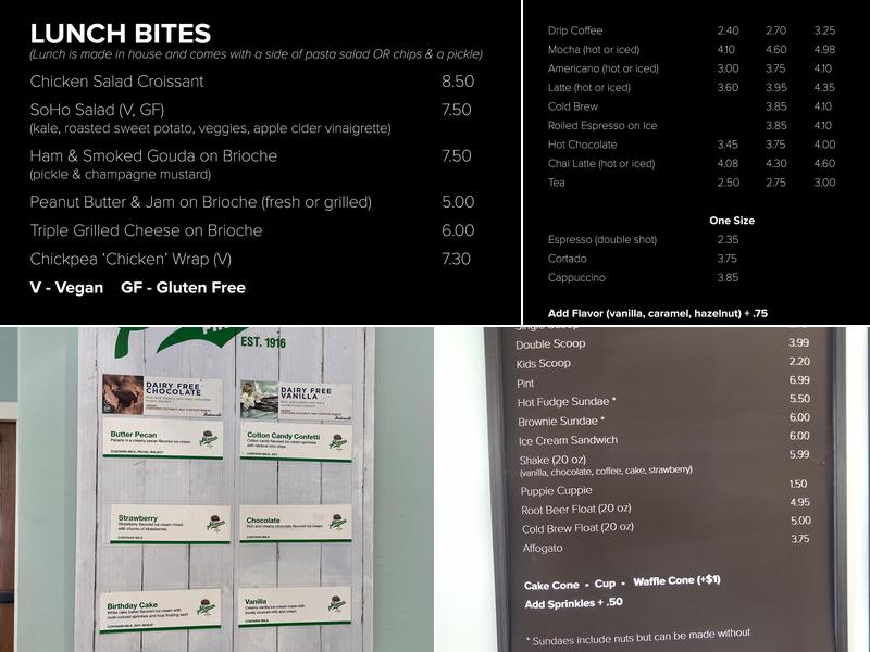 SoHo Sweets Creamery & Cafe Menu
