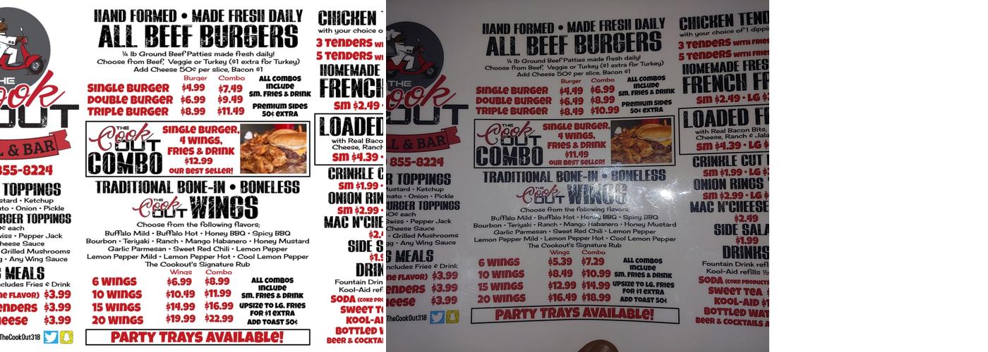 The Cookout Menu