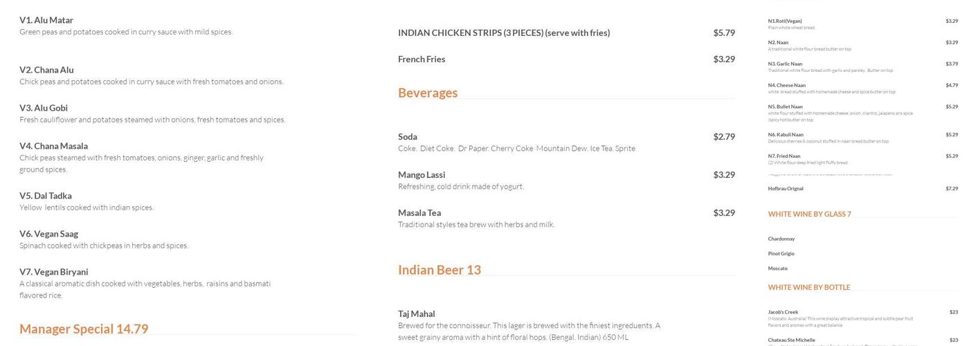 T O 5 Bollywood Grill Menu