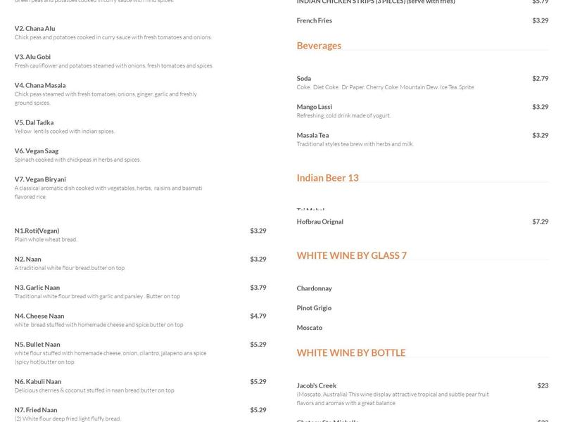 T O 5 Bollywood Grill Menu