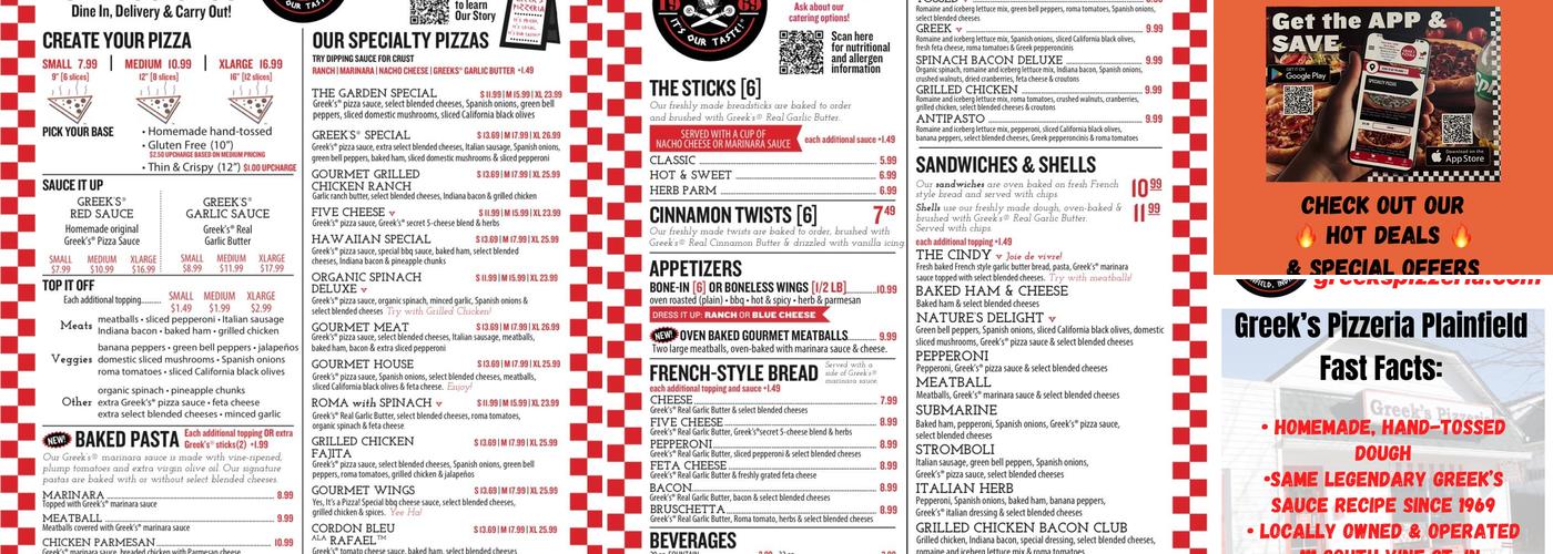 Greek's Pizzeria - Plainfield Menu