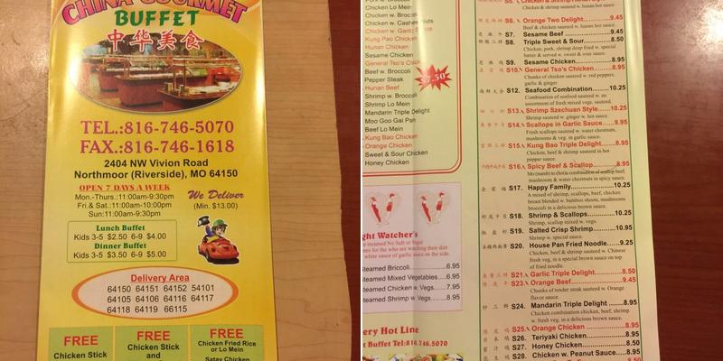 China Gourmet Buffet Menu