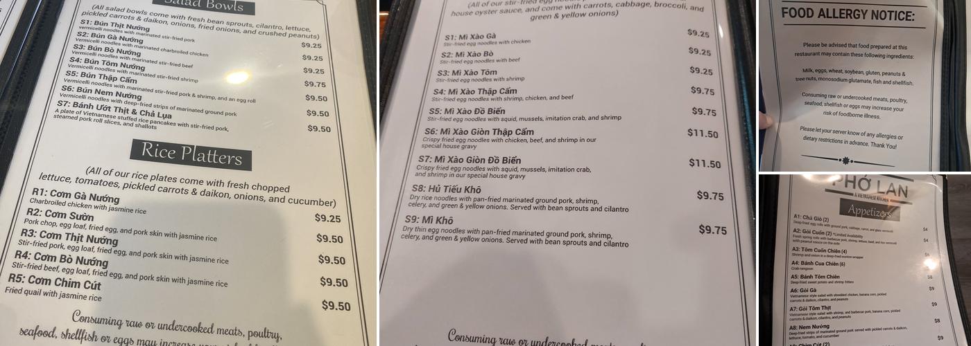 Pho Lan KC Menu