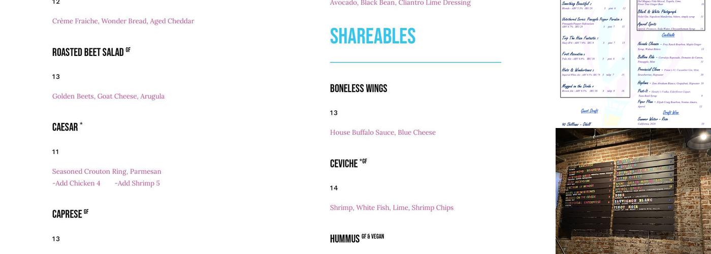 Wonder Aleworks Menu