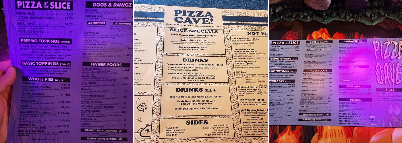 Pizza Cave Menu