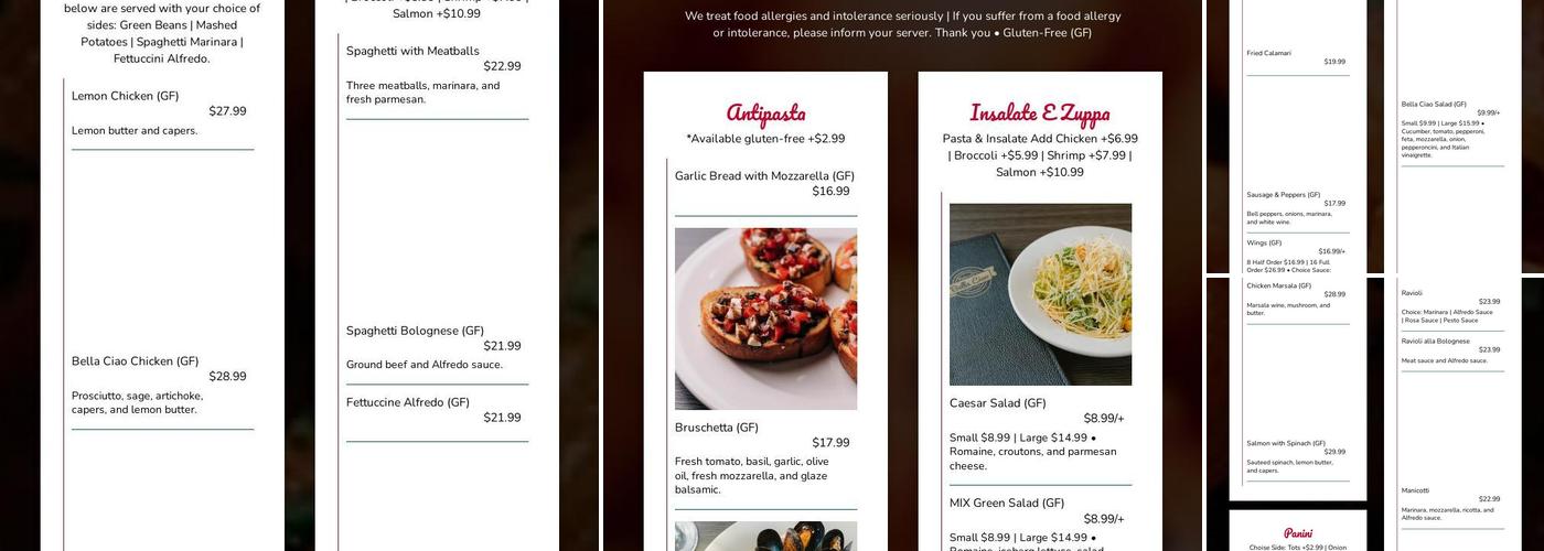 Bella Ciao Pasta and Bar Ristorante Menu