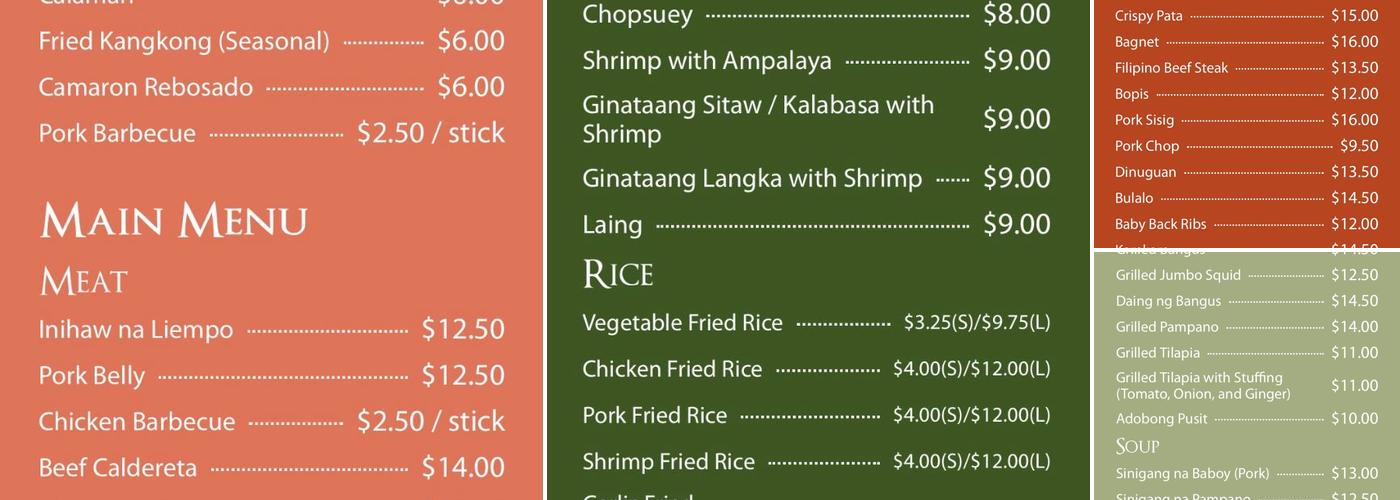 Pamilya Restaurant Menu