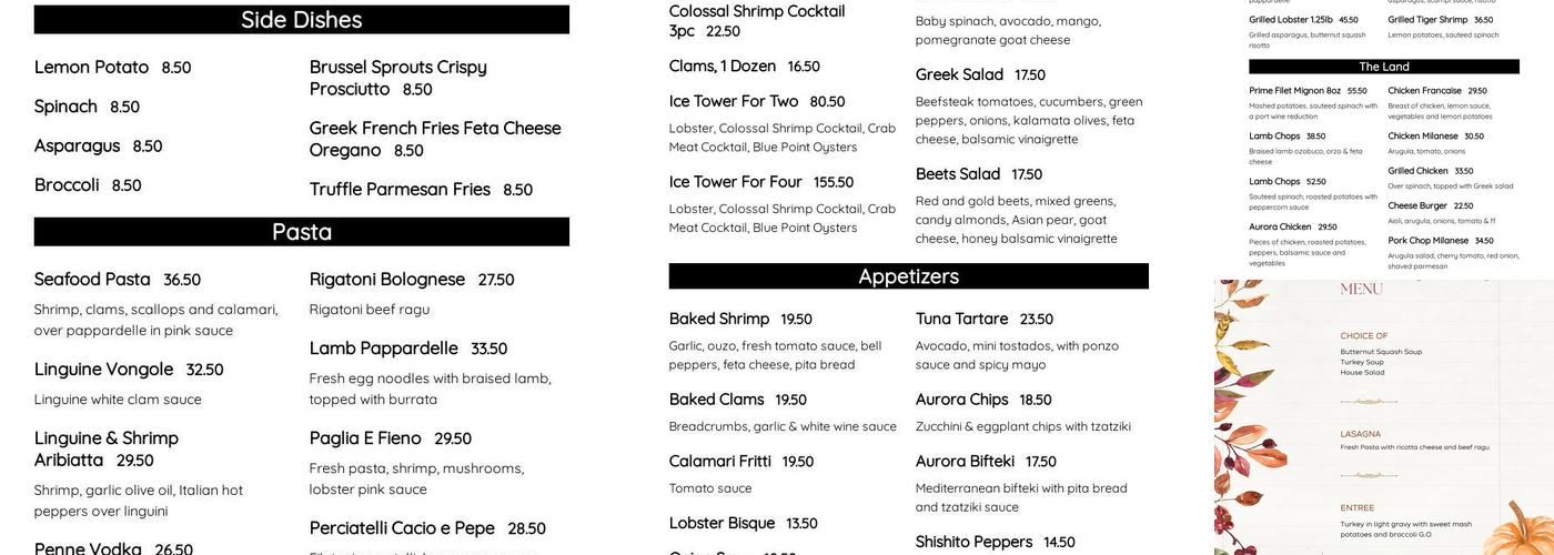Aurora Restaurant Menu