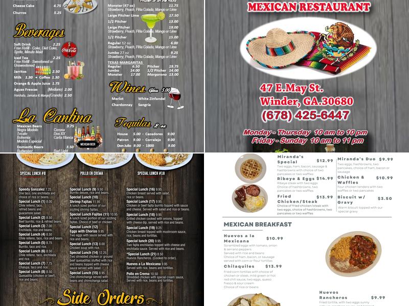 Miranda's Mexican Restaurant Menu