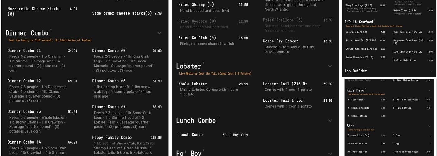 Storming Crab Seafood Menu