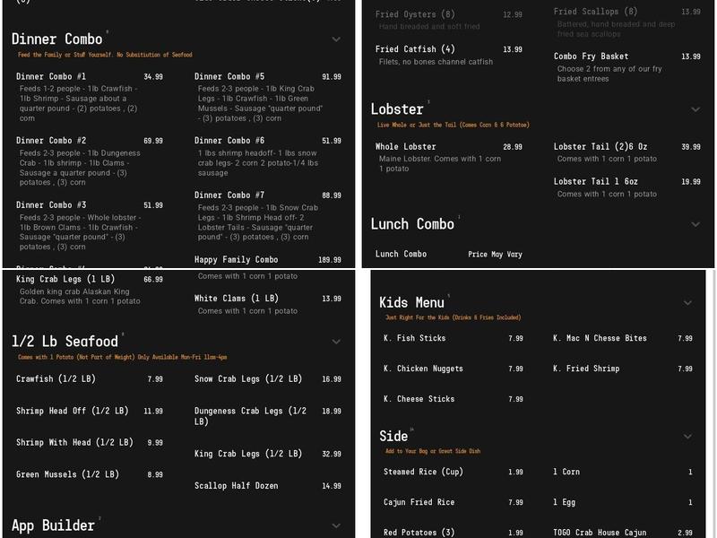 Storming Crab Seafood Menu