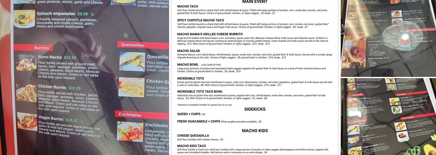 Taco Macho Menu