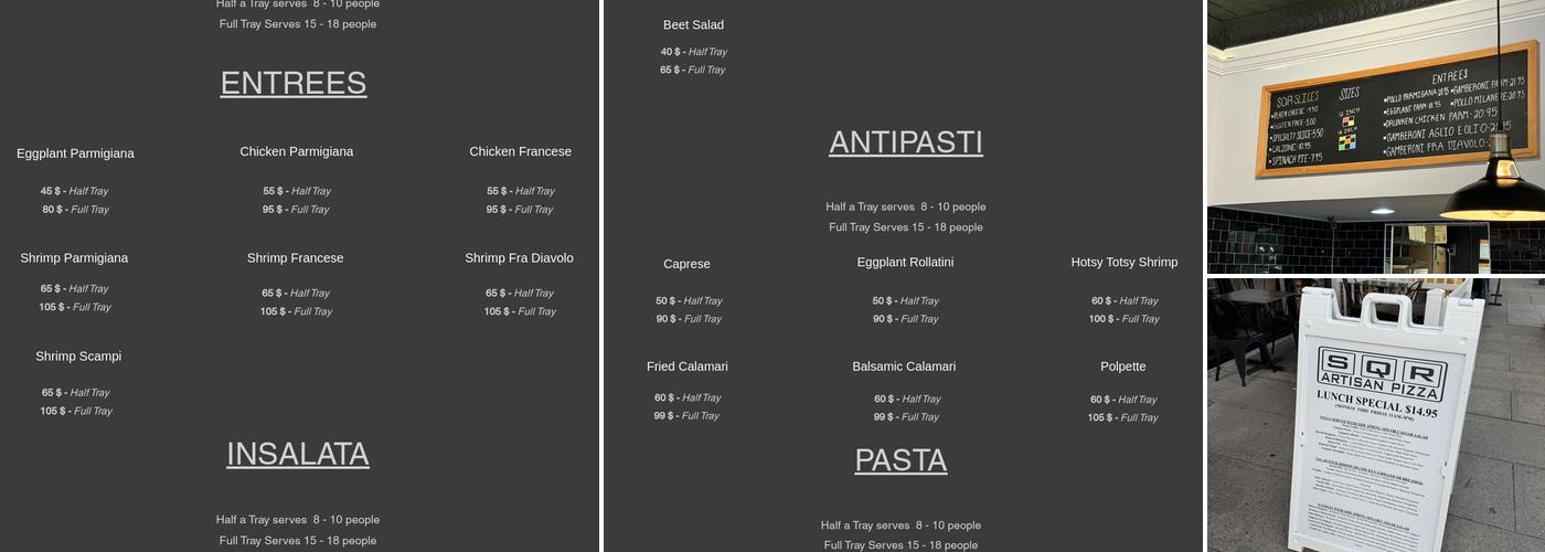 SQR Artisan Pizza Menu
