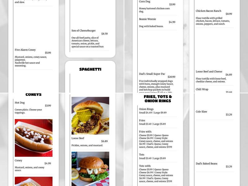 Dad's Coneys and Wraps Graceland Menu