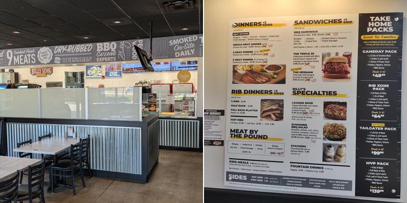 Billy Sims BBQ Menu