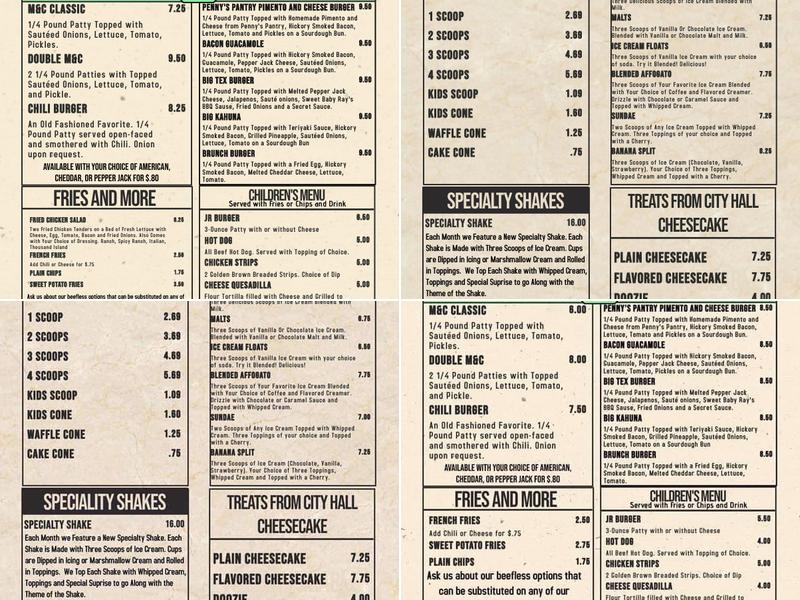 Mac and Charlie's Soda Shoppe Menu